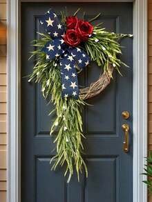 1PC 250th Anniversary Patriotic Wreath Memorial Wreath For Front Door Independence Day Farmhouse Outdoor Holiday Decoration - Green - View 1