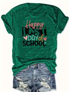 Talla Grande - Talla Grande - Camiseta de Mujer con Estampado de Letras "Feliz ÚLTIMO DÍA", Talla Grande, Cuello Redondo - Verde océano - Ver 6