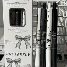4支可爱蝴蝶结按动圆珠笔,0.5mm细尖,黑色墨水,书写流畅,适用于办公和学习用品,卡通风格,适合女性使用,水晶钻石装饰,时尚高品质,是笔记本、考试、办公用品和学生礼物的理想之选。 - 套裝 - 查看 8