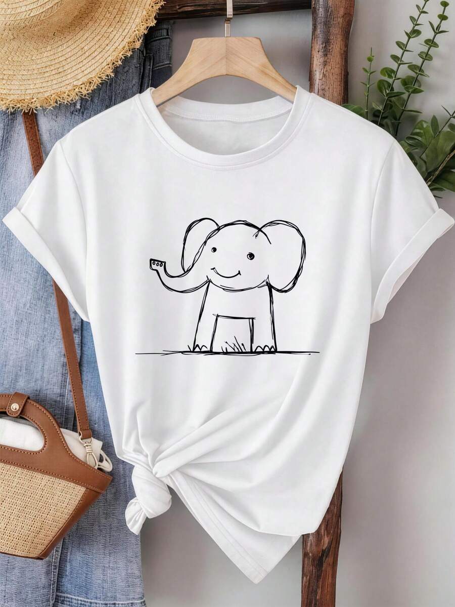 Camisetas Elegantes para Mujer con Estampado de Elefante, Ligeras para Uso Diario y Viajes | Top de Moda para Mujer | Elegante Blusa para Mujer 5BU0 - Blanco - Ver 1