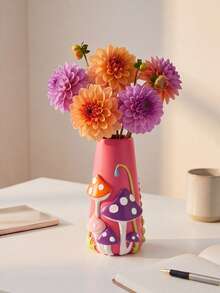1Pc 3D Mushroom Relief Resin Vase Set - Cute Cottagecore Flower Vase For Living Room & Desk, Home Decor Accent | Home Decor, Room Decor, Boho Decor, Desk Decor, Cute Collectible, Unique Gift, Table Centerpiece, Housewarming Gift - New Model - View 6
