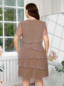 Reflora Vestido de moda con cuello redondo, mangas con volantes y estampado floral para mujer de talla grande - Marrón 2 - Ver 2