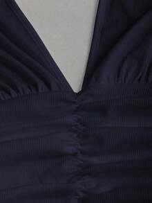 Sweetro Vestido mini con escote en V, espalda descubierta y volantes, en un diseño de patchwork de punto y tejido, con cintura fruncida.Simple y elegante para vacaciones, uso diario casual, primavera/verano para mujer - Azul marino - Ver 3