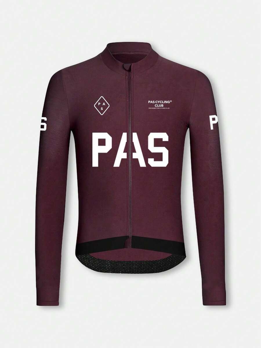 PAS CYCLING Áo đạp xe unisex (kiểu dáng ôm sát), thoáng khí, nhanh khô, cổ đứng, tay dài, phù hợp cho xe đạp leo núi và xe đạp đường trường, thiết kế chống tia UV với 3 túi và 1 túi khóa kéo, áo đạp xe tay dài in chữ PAS với hiệu suất và sự thoải mái tuyệt vời khi chơi thể thao. - Đỏ - Xem 1