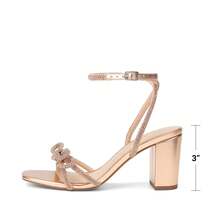 Women Bow Knot Rhinestone Chunky High Heeled Sandals Fashion Open Toe Slingback With Ankle Buckle High Heeled Sandals Comfortable Dress Summer Shoes For Wedding Party Bridal Prom - 香檳色 - 查看 5