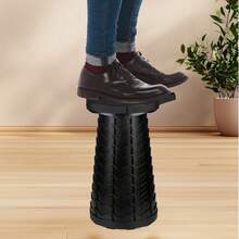Faltbarer Campinghocker Höhenverstellbar, Tragbarer Klapphocker Teleskophocker 6,5-45cm, stabil belastbar bis 180kg, Outdoor Sitzhocker für Angeln Camping Wandern Garten Reisen - Schwarz - Übersicht 2