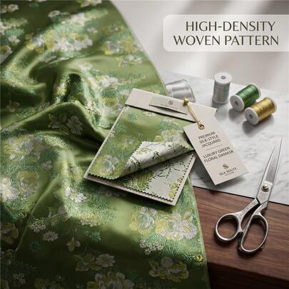 5 Metros de Tecido Jacquard de Cetim Floral Elegante, Tecido Jacquard de Cetim com Padrão de Folhas Requintado, Material Sedoso e Brilhante, Adequado para Roupas Tradicionais, Vestidos de Festa, Decoração Doméstica e Artesanato