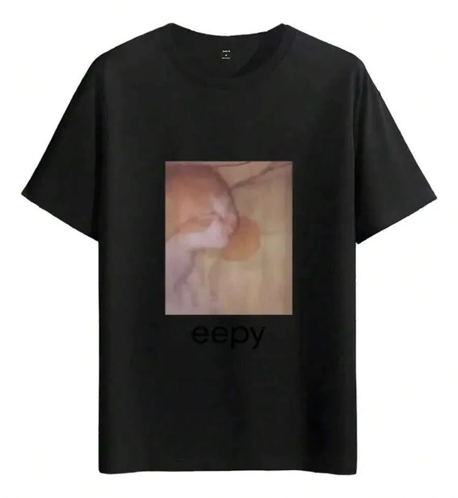 Muscle Freaks T-Shirt Cat Eating Funny Meme Style - 黑色 - 查看 1