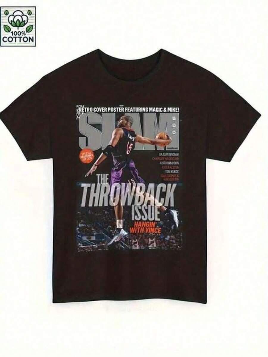 Camiseta informal estampada para mujer - Camiseta vintage de los años 90 con diseño de baloncesto - Camiseta de manga corta de corte regular hecha de tela elástica, con un diseño vintage de la revista "SLAM", y una camiseta casual negra, de manga corta y cuello redondo, lavable a máquina, ajuste cómodo para todas las estaciones, camiseta con diseño único, ajuste cómodo. , Relaxed Fit, Casual Wear, Top, Men's T-Shirt,Halloween,Casual,Christmas,Camisetas de verano con estampado de anime,Camisetas gráficas unisex, tops para mujer,Camisetas para el Día de San Valentín 2026,Camisetas gráficas favoritas para hombres y mujeres,El regalo perfecto,Ropa de niña - Negro - Ver 1