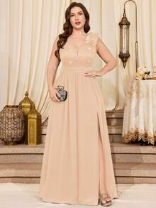 Đầm maxi dự tiệc trang trọng, cổ chữ V sâu, đính sequin và ren hoa 3D, không tay, chất liệu chiffon phối màu tương phản, xẻ cao, xếp ly. Thích hợp cho các dịp lễ hội, dạ hội, đám cưới, lễ tốt nghiệp, tiệc gala và các sự kiện trang trọng mùa xuân. - Rượu sâm banh - Xem 1