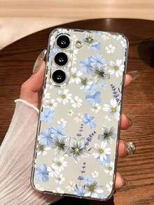 1 Piece Fashionable Blue Flower Design Soft Phone Case, Compatible With IPhone, Honor, , Galaxy A04e/12/A13/A14/A34/A50/A52/A53/A54/S21/S22/S23/S24/S25/S25Ultra, 6A/7A/8A, 12T/13T, Waterproof, Shockproof, Dropproof, Scratch-Resistant, International Version, Not The Domestic Version - 透明 4 - 查看 3