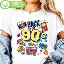 Suave Camiseta gráfica 'Back to the 90's' para mujer - Camiseta negra casual con diseño de música y electrónica retro, cuello redondo de manga corta, perfecta para primavera y verano, camiseta de uso diario |   Estampado juguetón |   Ajuste cómodo, camisetas de los 90, ropa de calor mujer - Blanco - Ver 7
