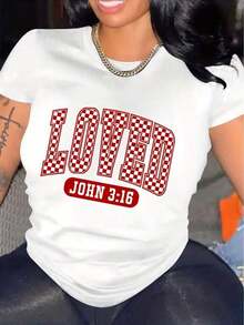 Women's Modern, Casual T-Shirt, Perfect For Parties And Lounging At Home. 100% Cotton, Loose Fit. Fashionable Women's T-Shirt With LOVED Letter Print, Casual Summer Style With Cartoon Pattern And Appliqué Details - Unisex Urban Vintage Style, Loose-Fitting Short-Sleeved Cotton T-Shirt With A Round Neck. - 白色 - 查看 1