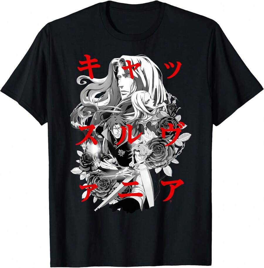 Unisex T-Shirt Made Of Pure Cotton, Group Shot Kanji Overlay T-Shirt, Summer T-Shirt, Blouse, Basic Top, Creative Design, Outdoor Game, Cool Style, Fun Design, Ideal For Outdoor Games. - Black - View 1