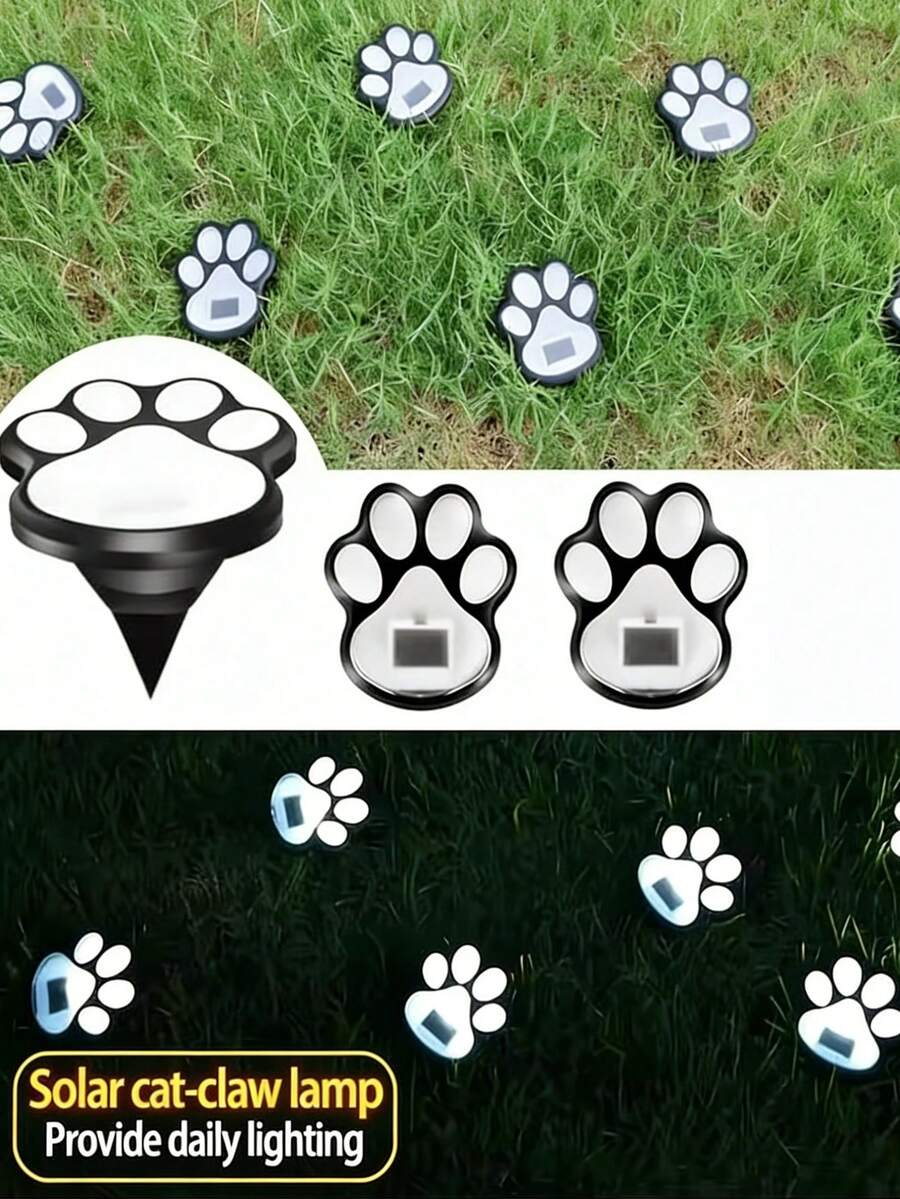8/4pcs Outdoor Waterproof Solar Cat Paw Ground Lights - Light Control Automatic - White Light/Warm Light Optional - Suitable For Garden, Lawn, Patio, Path, Yard, Villa Exterior And General Pet Theme Landscapes - Solar-powered Cat Paw Lamp - View 1