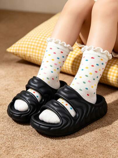 Unisex Kids Cloud Slippers, Summer Toddler Double-Strap Solid Color Non-Slip Thick-Sole Lightweight EVA Casual Slides, Quick-Dry Comfortable Sandals For Children, Suitable For Beach, Pool, Bathroom, Home And Outdoor