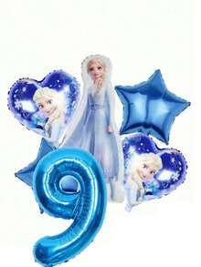 6pcs Authorized Frozen Princess Blue Style Girls Birthday Party Balloon Set Decoration, Including Blue And White Balloons, Birthday Party Decorations, Birthday Wishes Balloon Combo, Foil Balloons, 18 Inch Patterned Round, Heart And Star Foil Balloons, Suitable For Birthday Growth Ceremony Party Wall Decor Background - View 20