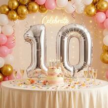 1pc 32 Inch Large Silver Number Foil Balloon, Suitable For Birthday Party Decoration, First Birthday Scene Arrangement, Atmosphere Background Decoration, Anniversary Decoration, Wedding Decoration, Valentine's Day, Mother's Day, Christmas Decoration, Indoor And Outdoor Decoration, Home Decoration, Room Decoration, Graduation Ceremony Decoration - Silver - View 8