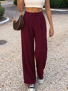 Quần ống rộng cạp cao thanh lịch Look Polly dành cho nữ, mẫu mới mùa hè. - Màu Đỏ Sâu - Xem 10