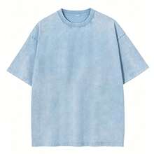 Washed Unisex Tee, Star & Ladybug Print, Vintage Distressed Style, Premium Fabric, Summer Graphic Top, Ideal For Daily Wear & Holiday Gifts - 淺藍色 - 查看 2