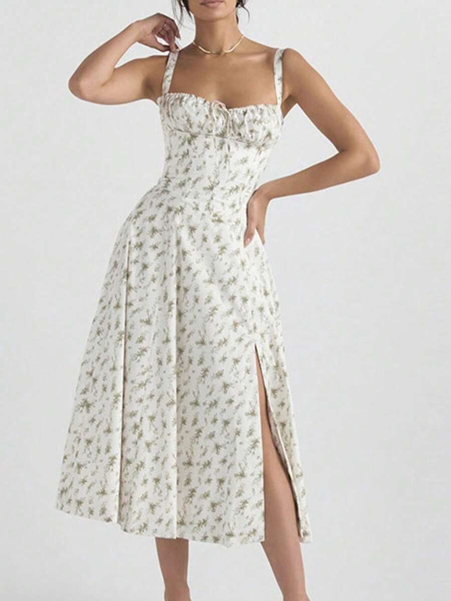French-Style Long Strapless Dress With Soft Flowers - Hot Pink - View 1