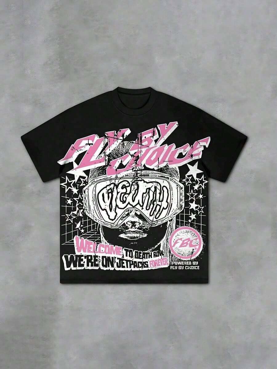 1 camiseta roja Punk Graphic Death Row Fly By Choice, cómoda y casual de manga corta, 220 gramos de algodón de peso pesado, 180g 100% algodón, los diseños están impresos. Unisexo. - Negro - Ver 1