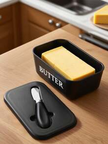 1pc Plastic Butter Dish With Knife And Lid, Kitchen Baking And Gift Butter Storage Container, Airtight Butter Box For Countertop Or Refrigerator, Dishwasher - Multicolor - View 4