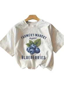 Camiseta de Mujer - Diseño de Granja de Arándanos Negros - Camiseta Casual Suave y Transpirable - Estilo Vintage de Mercado Agrícola - Top de Verano Lavable a Máquina, Adecuada para Visitas a Granjas y Uso Diario, Ropa Cómoda para el Trabajo, Ropa Casual Duradera, Corte Holgado - Camiseta Unisex de Algodón de Manga Corta con Cuello Redondo Estilo Vintage Urbano. blusas.blusas casuales para dama. - Blanco - Ver 6