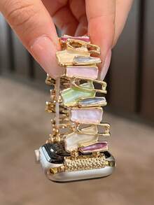 1PC Women Elegant Mixed Color Watch Strap Compatible With IWatch 38mm 40mm 41mm 42mm 44mm 45mm 46mm 49mm, Luxury Golden Link Watch Bands, Chic Watchband Compatible With Apple Watch Series Ultra 11 10 9 8 7 SE3 6 5 4 3 2 1, Fashion Smart Watch Strap, Smart Watchbands, Watch Strap Accessories, Watch Accessories For Smartwatch, Elegant Wrist Strap Replacement, Great Gift For Women, Suitable For Daily Party Travel, Gift - Gold - View 2