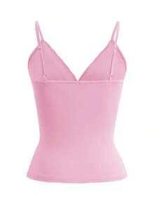 Top de tirantes finos estilo Y2K, de color sólido, sin espalda, ajustado y sexy, con encaje, estilo urbano para graduaciones, ideal para la playa en verano, citas, festivales de música, 4 de julio y más ocasiones informales. - Rosa 2 - Ver 3