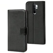 小米Note 8 Pro专用钱包式手机壳，带支架和卡槽，黑色PU皮革 - 黑色 - 查看 1