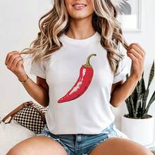 Chili Pepper Food Womens Tee Graphic Spicy Kitchen Design - Burgundy - View 1