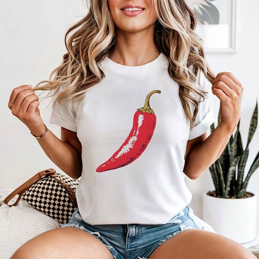Chili Pepper Food Womens Tee Graphic Spicy Kitchen Design - Burgundy - View 1