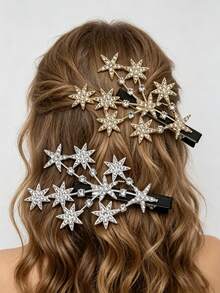 2pcs Rhinestone Star Hair Clips, Shiny Gold Starburst Hair Accessories, Elegant Sparkling Hair Ornaments, Suitable For Party And Daily Wear - Multicolor - View 6
