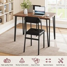 4-Piece Space-Saving Table & PU Leather Chairs, Dining Table Set For 4,Sturdy Metal Frame & Wood Top, - A - Ver 9