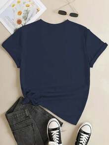 Camiseta de algodón ligera y transpirable de edición limitada con estampado de letras - Camiseta de manga corta con cuello redondo, top casual transpirable para fiestas de verano y uso diario, lavable aáquina, camiseta para mujer, diseño de letras elegante, ajuste cómodo, para fiestas, material suave. Algodón ligero - Blanco - Ver 9