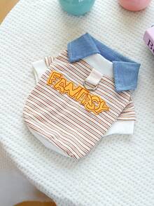 1件宠物衣服，狗狗/猫咪服装，小型犬幼犬可爱宠物服装，狗狗套装，舒适刺绣卫衣系列二合一 - 咖啡条纹 - 彩色 - 查看 6