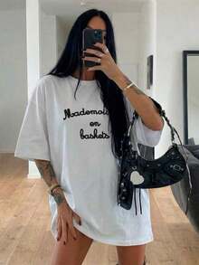 Kvinnors löst sittande kortärmade t-shirt med rund hals, 100% bomullstopp, enkelt tryck med fransk slogan, avslappnade vår-/sommarkläder för kvinnor, streetwear, semesterkläder, vinter-t-shirts för kvinnor, avslappnade t-shirts, kortärmade t-shirts för kvinnor, sommartopp, k-pop warriors, damkläder, sommarkläder för kvinnor, jersey, fest, damtröjor, damvinterkläder, damsommarkläder, y2k, kvinnor, kurviga, kurviga damkläder, damoversize-tröja, vänner, kurviga, avslappnad, kontor/lounge/hem/utomhussporter/retrostil/enkel, rolig design, avslappnade toppar för alla årstider, kortärmade skjortor för alla hjärtans dag-par, unisex kortärmade skjortor, för dejter, romantiska utflykter, semesterpresenter, vita toppar, sport, eleganta svarta toppar, sommar - Vit - Visa 6