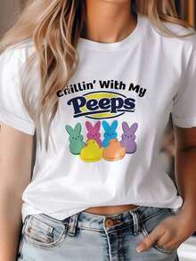 Designed For Modern, Stylish, And Comfortable Women. Plus-Size Graphic Print T-Shirt With Short Sleeves, Crew Neck, Casual Top For Summer And Spring, Plus-Size Women's Clothing. Made With Premium Soft And Breathable Fabric, Designed For All-Day Comfort And Versatile Everyday Wear, Perfect For Casual Outings. - 白色 - 查看 1