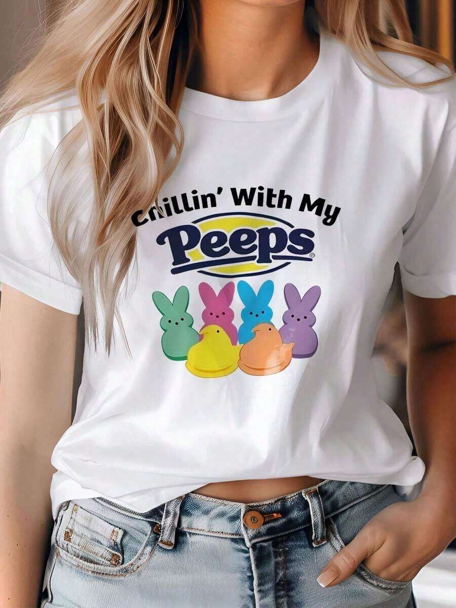 Designed For Modern, Stylish, And Comfortable Women. Plus-Size Graphic Print T-Shirt With Short Sleeves, Crew Neck, Casual Top For Summer And Spring, Plus-Size Women's Clothing. Made With Premium Soft And Breathable Fabric, Designed For All-Day Comfort And Versatile Everyday Wear, Perfect For Casual Outings. - 白色 - 查看 1