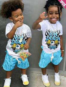 Boys & Teens' Casual Graphic Print Round Neck Short Sleeve T-Shirt, Summer Top - 白色 - 查看 1