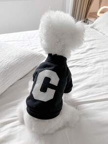 1件宠物衣服，狗狗/猫咪服装，小型犬幼犬可爱宠物服装，狗狗套装，舒适连帽衫系列，字母C连帽衫 - 黑色，大号 - 黑色 - 查看 1