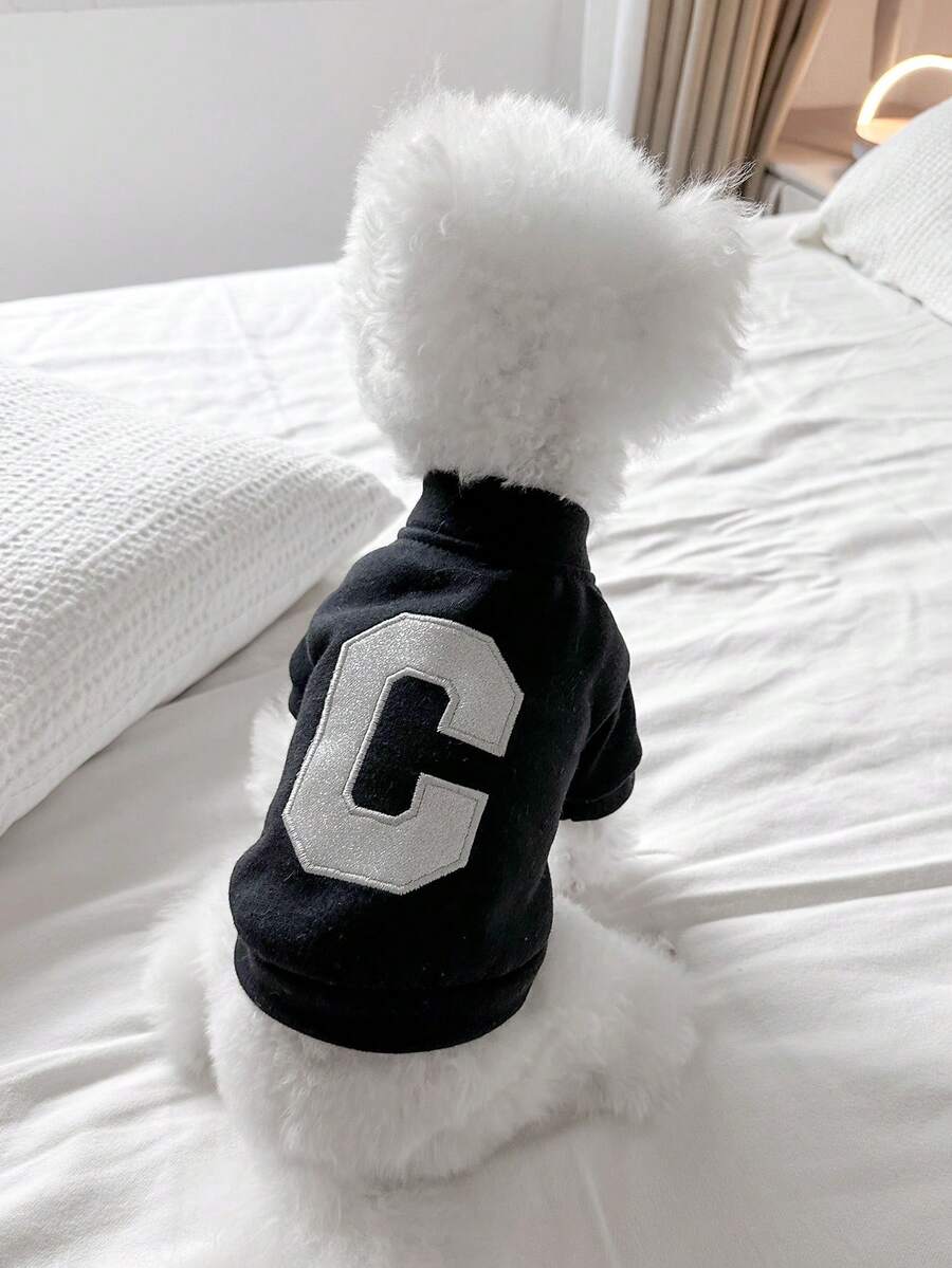 1件宠物衣服,狗狗/猫咪服装,小型犬幼犬可爱宠物服装,狗狗套装,舒适连帽衫系列,字母C连帽衫 - 黑色,大号 - 黑色 - 查看 1