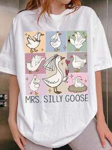 Oferta por tiempo limitado, cantidad limitada disponible,  relámpago, camisas de mujer, camisetas de mujer Camiseta Silly Goose Mrs.Nupcial, camiseta Silly Goose Mrs., regalo de boda para damas de honor y padrinos, camiseta divertida para bodas, regalo de boda, camiseta para despedida de soltero/a, camiseta clásica de algodón grueso estampada de manga corta y corte holgado, top informal de manga corta para mujer. - Blanco - Ver 9
