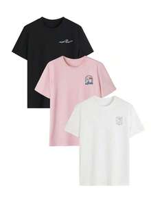 This New Casual Short-Sleeved T-Shirt With A Crew Neck In Dark Gray Is An Ideal Choice For Women's Summer Wardrobes. It's Stylish And Versatile, Suitable For Everyday Wear, Vacations And Leisure, As Well As Beach Days During Spring Break. - 黑色 - 查看 3