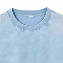 Washed Unisex Tee, Star & Ladybug Print, Vintage Distressed Style, Premium Fabric, Summer Graphic Top, Ideal For Daily Wear & Holiday Gifts - 淺藍色 - 查看 3
