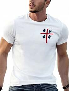 Men's T-Shirt Sommer 4 Trees Of Cagliari, Sardinia - White Crew Neck T-Shirt With Red And Blue Badge, Regular Fit, Casual Shirt Suitable For Daily And Formal Occasions, Suitable For All Seasons, A Durable Daily Basic, Pride Of Italian Cultural Heritage, Comfortable And Loose. - White - View 6