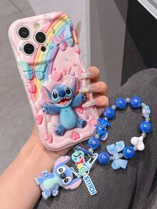 Disney Has Authorized, Phone Case - Chain Set, The Stitch Lilo & Stitch 3D Phone Case Plus A Silicone 3D Stitch Bracelet With Metallic Ring Removable Bracelet, Stitch And Angel Pattern, Compatible With Iphone17/16/15/14/13/12/11/XS/XR/X Plus Pro Max, A Stylish Cartoon Phone Case, The Perfect Gift Choice, Phone Protection, Durable Phone Cover, Great Gift For Friends And Family. - 白色 - 查看 2