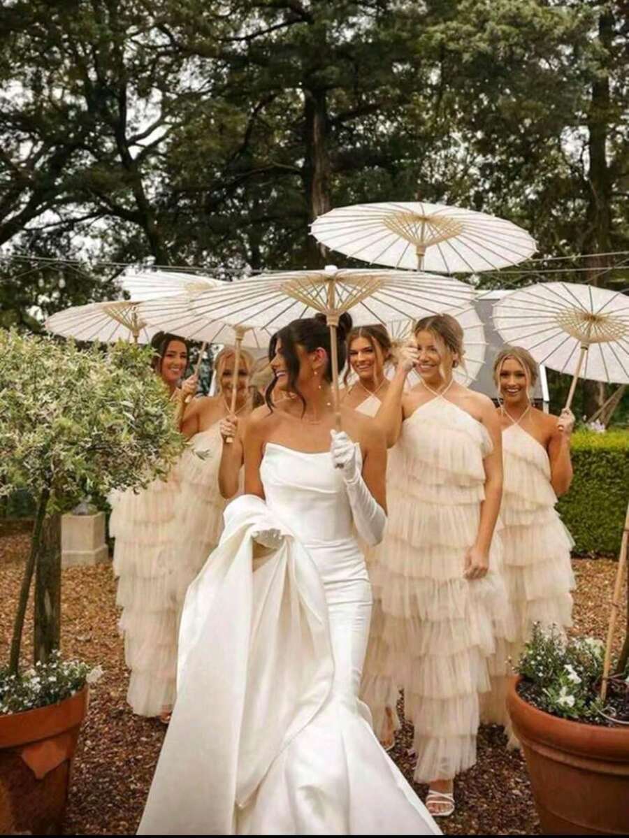 1pc 80cm/60cm White Paper Umbrella, Blank DIY Wedding Parasol, Suitable For Various Festival Parties/Bridal Wedding Decoration, Wedding Room Decoration, Bridesmaid Decoration, Wedding Gift, Wedding Photography Prop - Multicolor - View 1