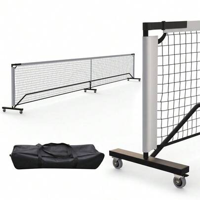 Portable Pickleball Net 22FT Regulation With Locking Wheels, Heavy Duty PE Net, Easy Setup, Carry Bag For Outdoor Court